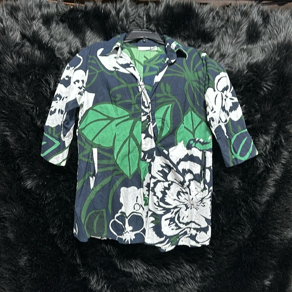 Soft Surroundings Tops | Soft Surroundings Hawaiian Shirt |‎ Color Green & Blue